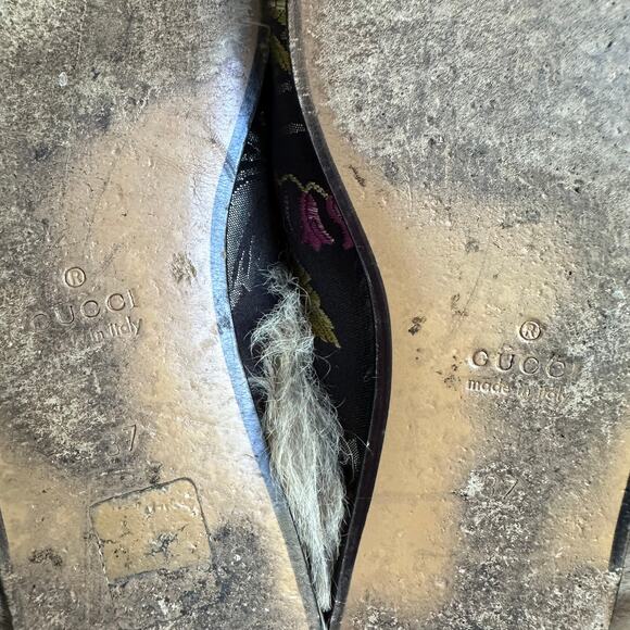 Gucci Princetown Jacquard Kangaroo EU 37 US 6.5/7 Horsebit Fur Heart Mule Slides - Picture 11 of 12